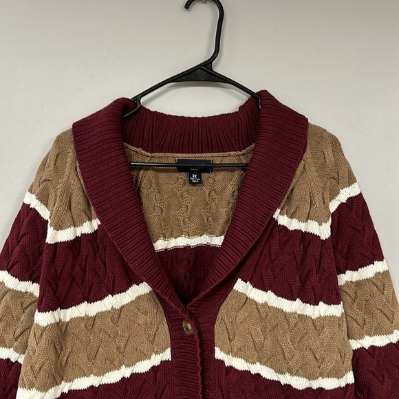 Lands' End Women's Heavy Cotton Cable Drifter Shawl Collar Cardigan Sweater, 2X - Picture 8 of 9